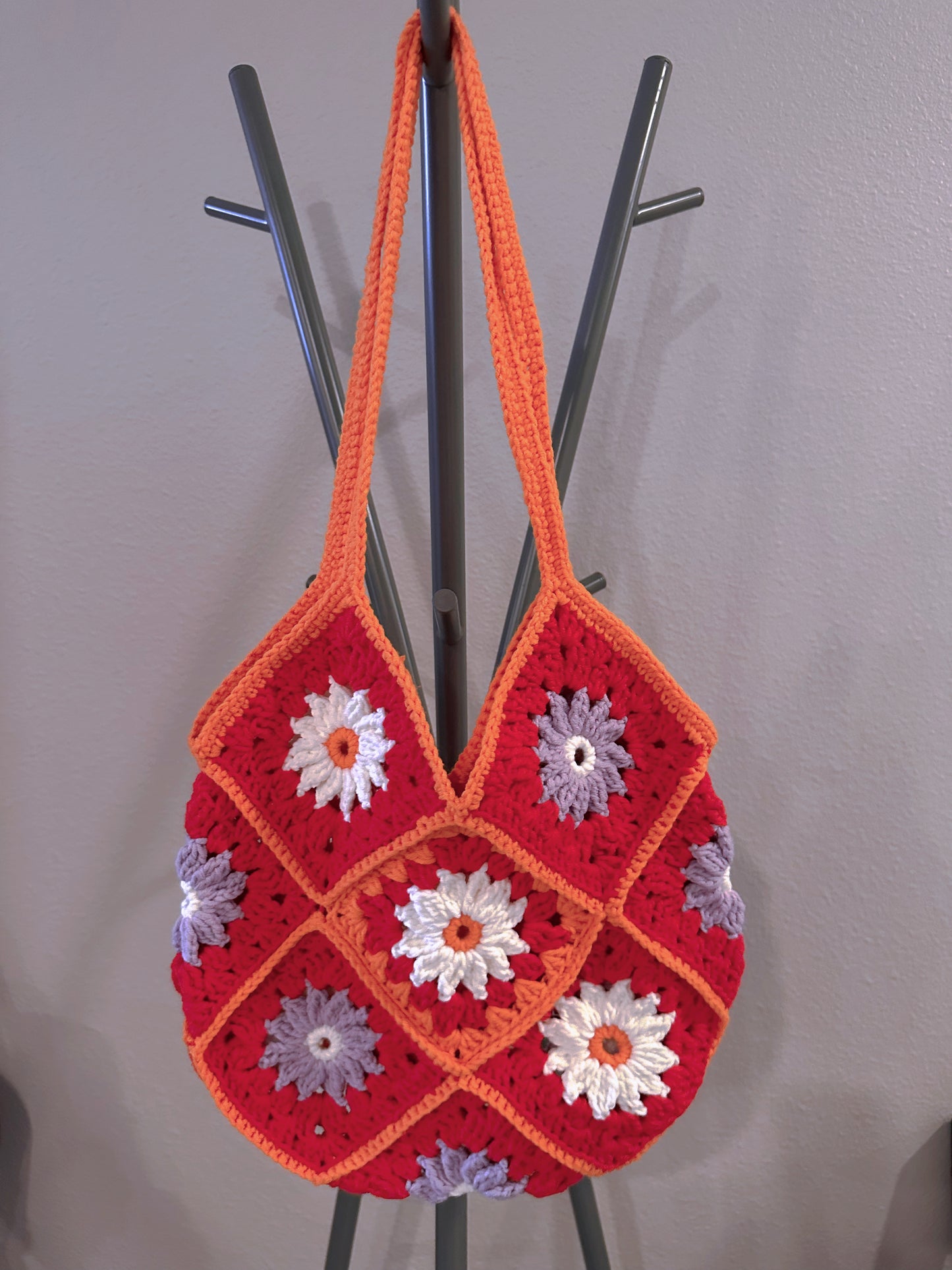 Red Granny Squares Shoulder Bag